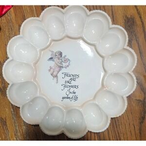 Vintage Cherub Deviled Egg Platter Friends Are Like Flowers Ceramic Serving Tray